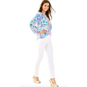 Lilly Pulitzer Alessia Stretch Dinner Pants 8 White Trousers Slim Ankle Resort